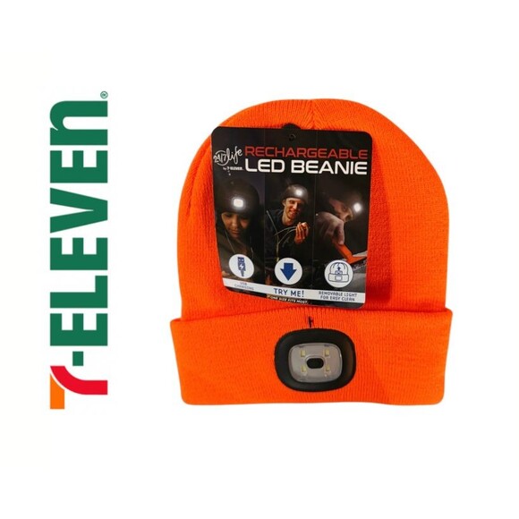 24/7 Life by 7-Eleven Rechargeable LED Beanie Hat USB Light 3 Modes Orange NWT - Picture 1 of 2